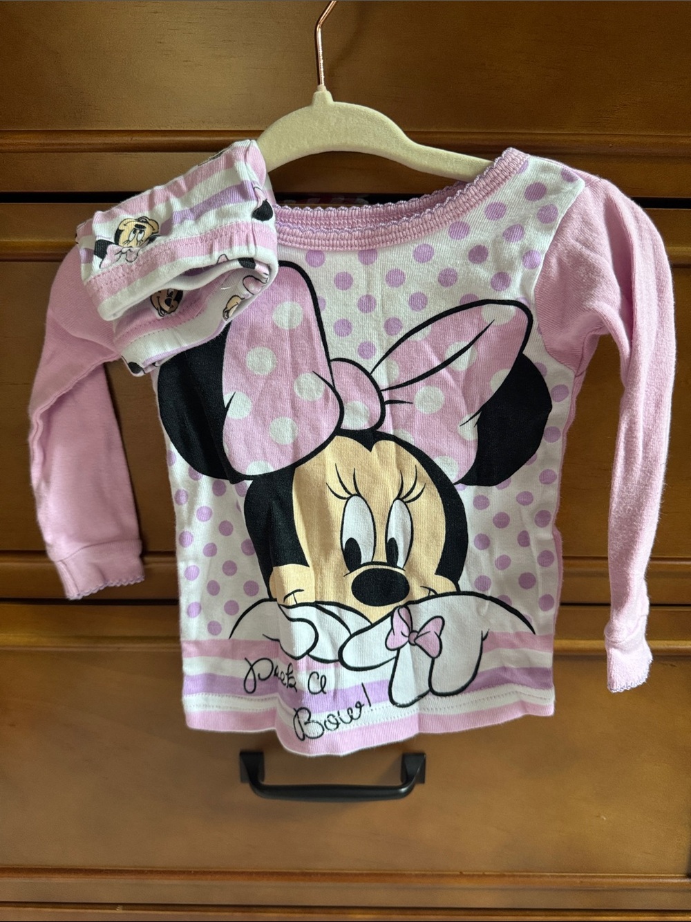 Disney Pink and White Minnie Mouse Long Sleeve Tee with Bow Detail